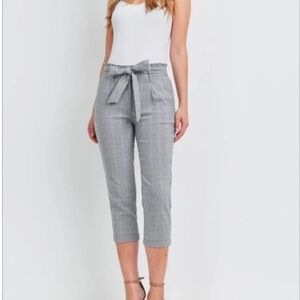 Gray Plaid Cropped Pants w/ Tie Waist – Stretchy & Comfy Multiple sizes!
